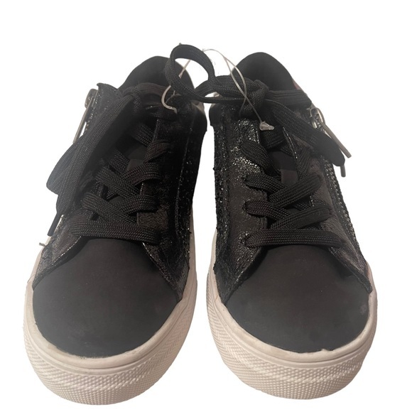 Nina Black Sparkle Front Tie up shoe laces with Size Zippered Shoes Size 1 - Picture 1 of 6